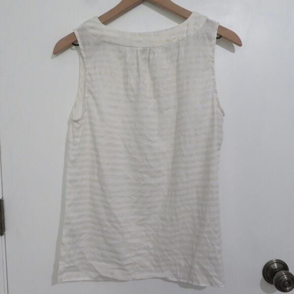 St. Tropez Womens Sz S Cream Gold Stripe Sleeveless Linen Top - Picture 2 of 5